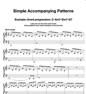 Easy Piano Accompaniment Patterns BUNDLE (sheets & midi file)